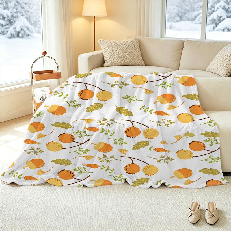 All-Season Thick & Warm Flannel Blanket Acorn Leaf Pattern, Soft Skin-Friendly Single Size for Home, Guest Room Cozy Decor