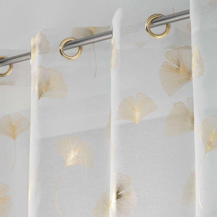 Voilage a oeillets 140 x 240 cm voile sable imprime metallise ginkgold