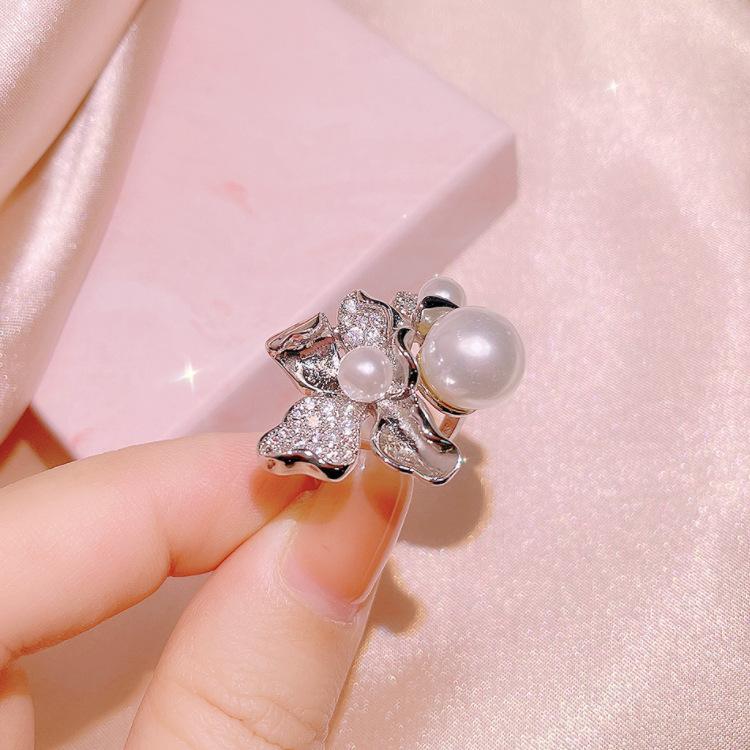 Girl Pearl Simple Zircon Bowknot Necklace Earring Ring
