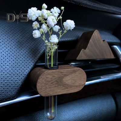 Car Air Outlet Decoration Artistic Flower Arranger Holder Universal Simple Installation Tube Vases with Magnet Wooden Stand Auto Interior Decor