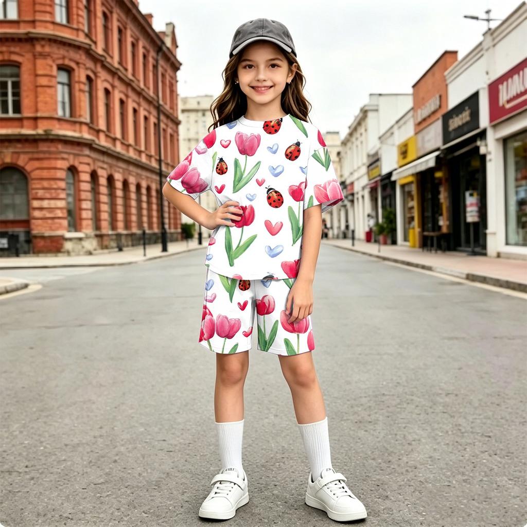 Kids Printed Round Neck Short Sleeve T-Shirt and Pants Set, Cute Casual Outfit for Boys and Girls