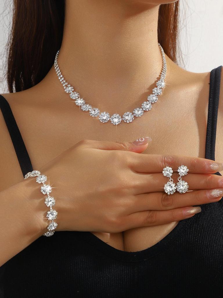 Elegant Rhinestone Zirconia Necklace & Jewelry Set for Bridal & Evening Wear