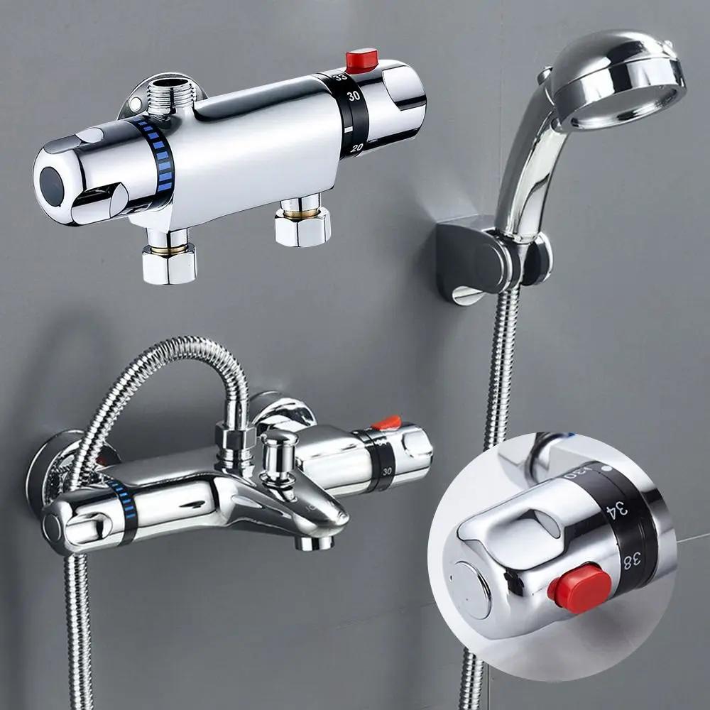Thermostatic Shower Valve Chrome Bottom Bathroom Faucet Exposed Bar Shower Mixer Bathroom Accessories Valve Tap