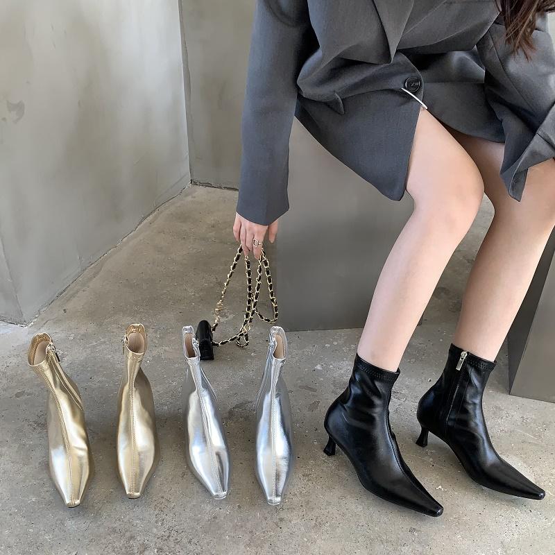 Spring New Pointed Toe Women Ankle Boots Ladies Eelgant Thin Low Heel Chelsea Shoes Soft Leather Short Boots Size 35-41