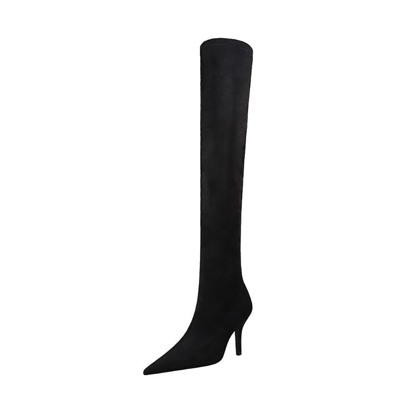 Pointed Toe Flock Sexy Over-the-Knee Boots Black Plush Warm Winter Boots 9.5cm Thin Heels Fashion Women Shoes Plus Size 39 40