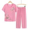Summer Two-Piece Set: Short-Sleeved T-Shirt and Pajama Pants for Middle-Aged and Elderly Women