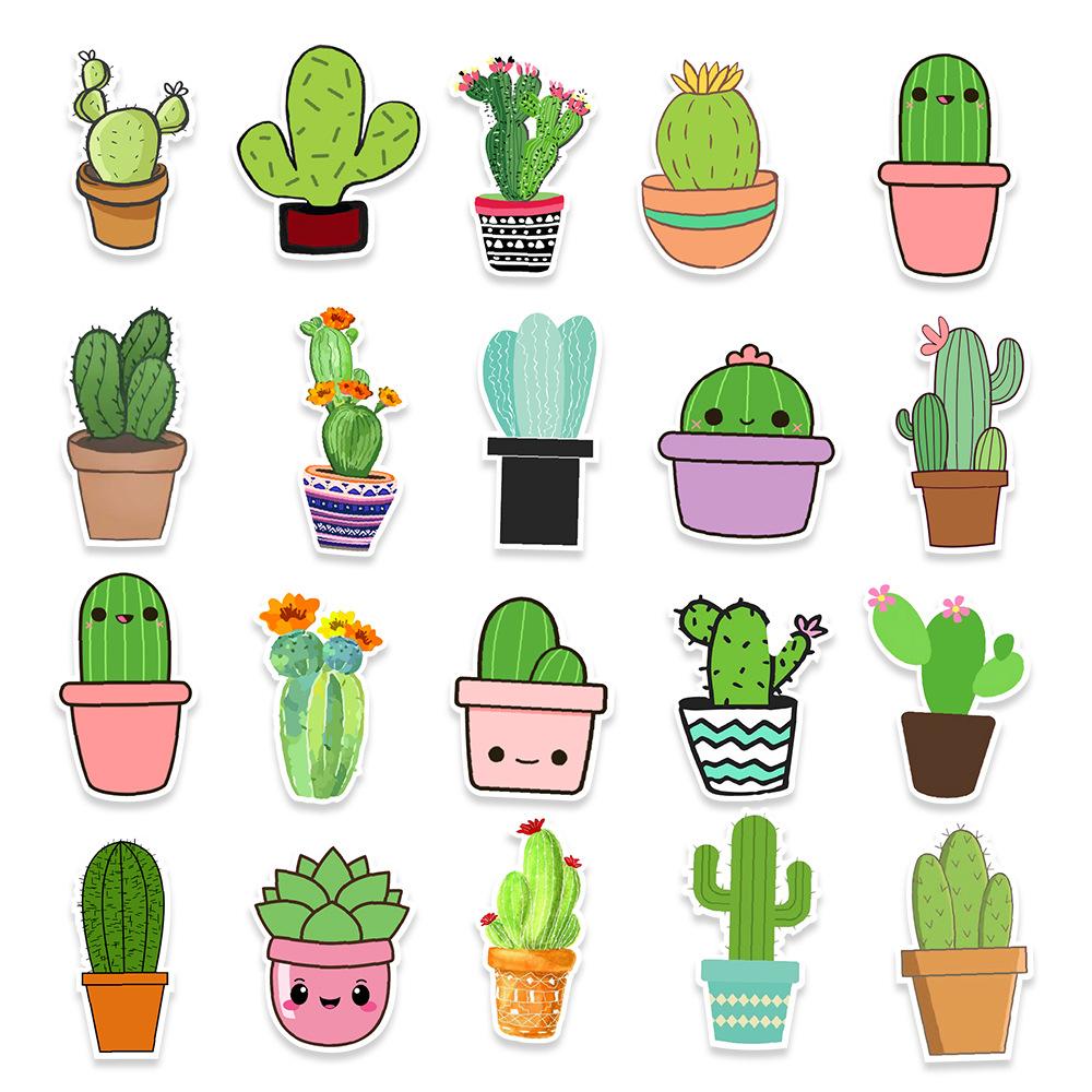 50 Green Plant Cactus Doodles Stickers Car Suitcase Water Cup Hand Tent Decoration Stickers
