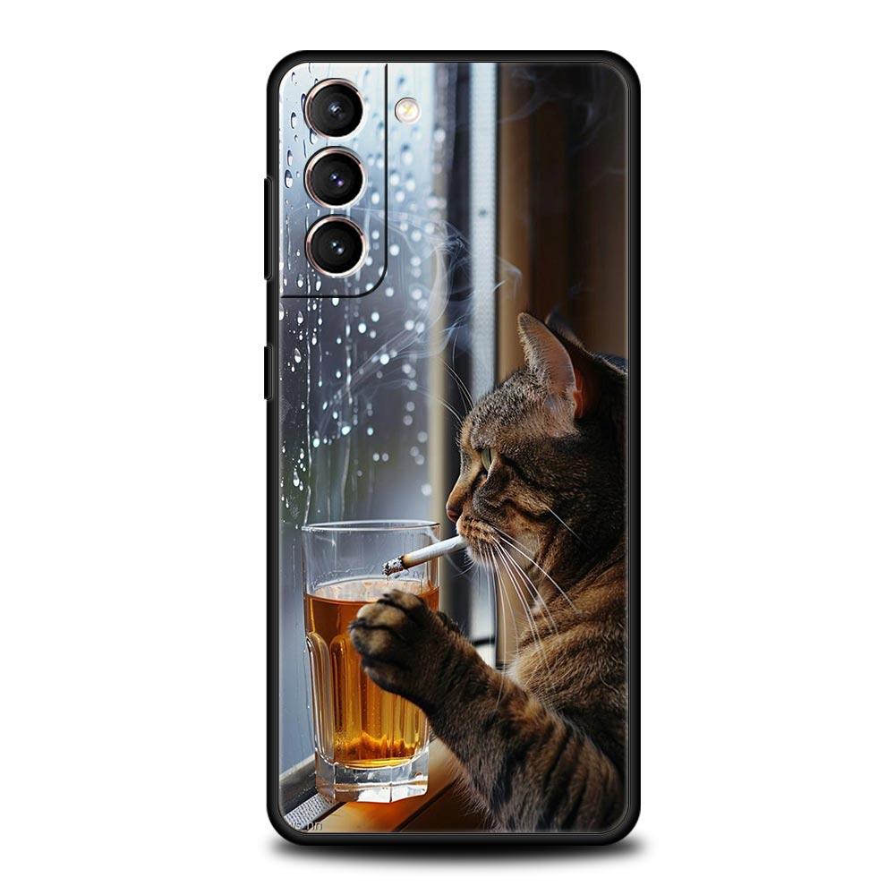 

Fashion Kitten Smoking Pattern Phone Case for Samsung Galaxy S26 S25 S24 S23 S22 S20 S21 FE Ultra S25 Edge Plus Soft TPU Cover S21 FE 5G