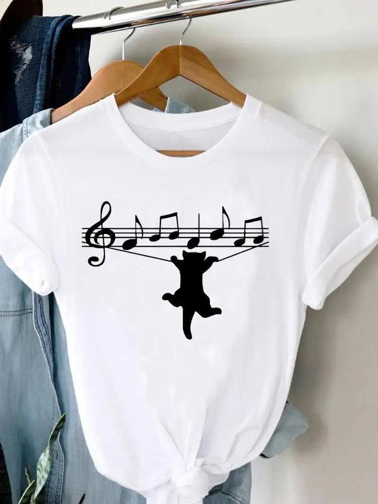 

Футболка Одежда Футболка Женская Принт Кошка Тренд Стиль 90-х Футболка Лето Короткий Рукав Принт Одежда Мода Женский Графический Топ 4XL