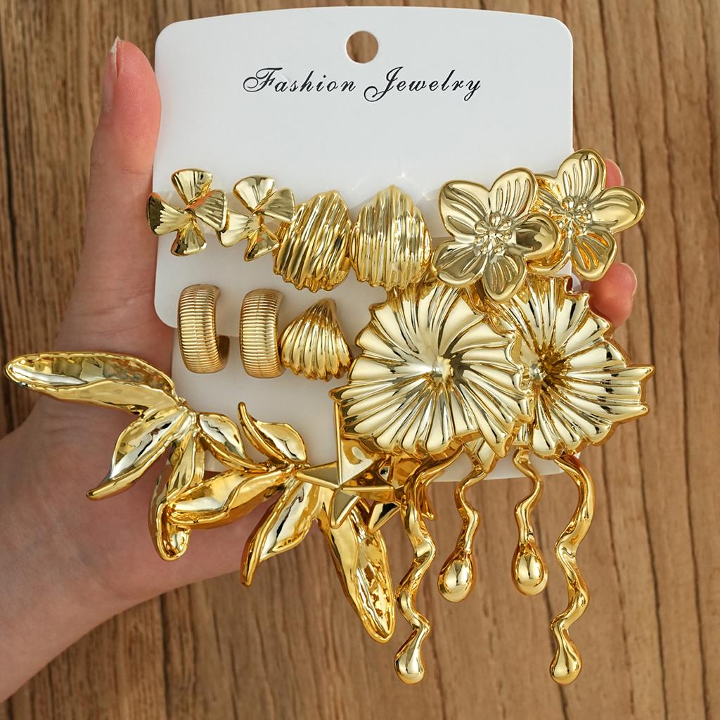 9Pairs Vintage Gold Color Earrings Set For Women Fashion Starfish Shell Hoop Stud Earrings Beach Party Daily Wear Jewelry Gifts