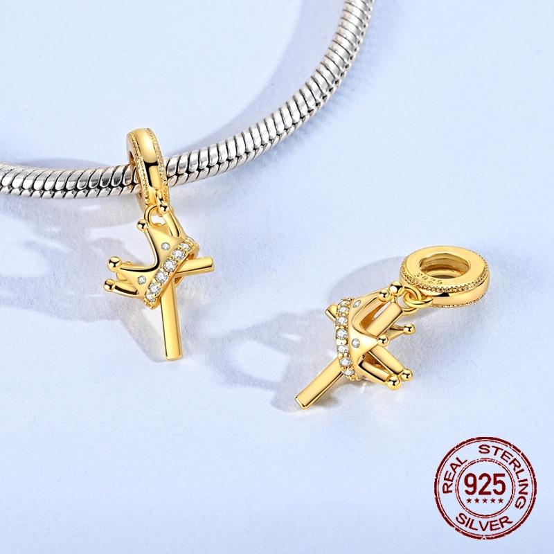 Golden Crown Cross Charms Copper Dangle Pendant Fit Bangle Bracelet Necklace Diy Jewelry