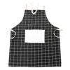 Kitchen Apron Plaid Pattern Sleeveless Breathable Oil Resistant Cotton Linen Front Pocket Bib Apron Kitchen Accessories - Black