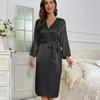 Autumn and Winter Large Size Simple Fashion Long Ice Silk Nightgown Pajamas Women's Bathroom Cardigan Strap-on Bathrobe Summer Sleep Home