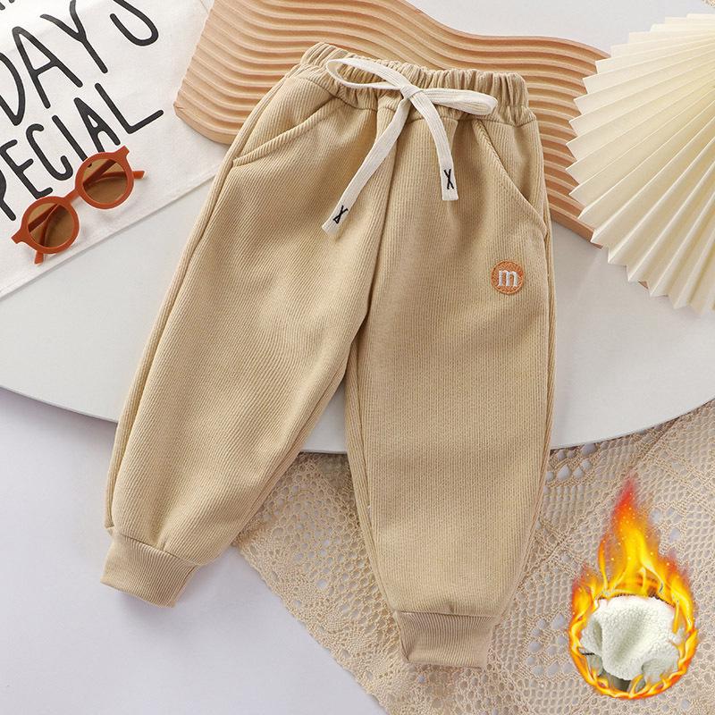 Autumn and Winter Children's Fleece-Lined Winter Sweatpants for Small & Medium Children Alpaca Fleece Cuffed Pants