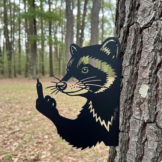 Peeking Animal Metal Sign Flipping Off Cat Crocodile Silhouette Decoration