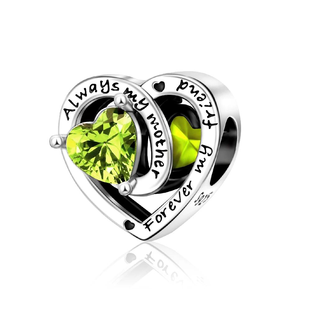 New 12 Birthstone Collection copper Colorful Eternity Heart Charm Authentic Design Bead Charms Fits Do It Yourself Birthday Women Gift