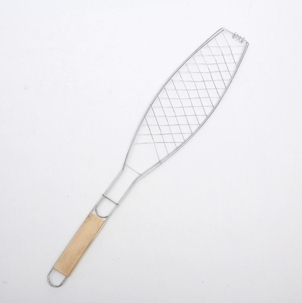 Roestvrijstalen Vis Grillmand met Plat Handvat 11x57 cm Verchroomd Draadgaas Barbecue Gereedschap voor Buiten Koken