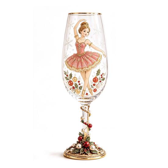 Regalo Stagionale Invernale Schiaccianoci di Natale Bicchiere da Champagne, 350ml Bicchiere Decorativo Vino Festivo Dipinto a Mano per Bicchieri Tavola Festiva E
