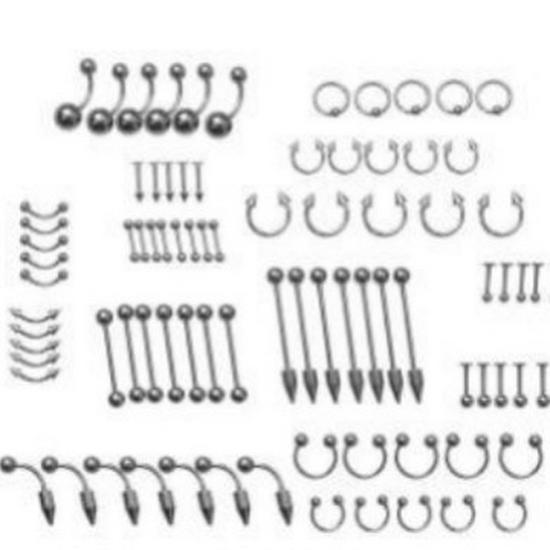 85-Piece Stainless Steel Body Piercing Jewelry Set: Nose, Ear, Tongue, Eyebrow Studs
