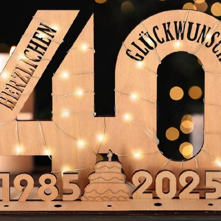 Elegant Wooden Number Figurine with LED Light String Stand for Birthday and Wedding Wood Sign Guest Book DIY Art Crafts