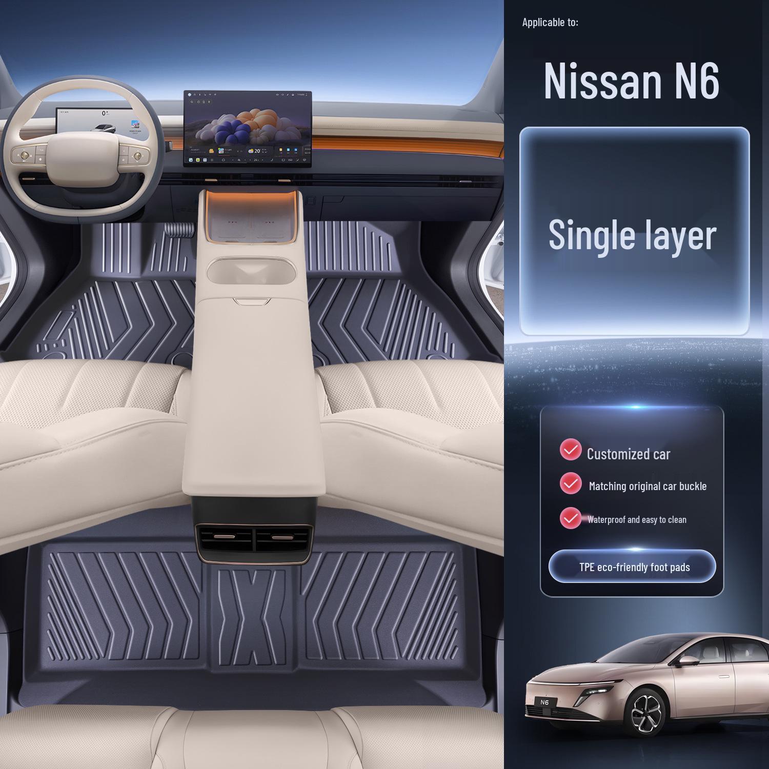 Compatible TPE Floor Mats for 26 Dongfeng Nissan N6 Models - Full Coverage Interior Accessories.
