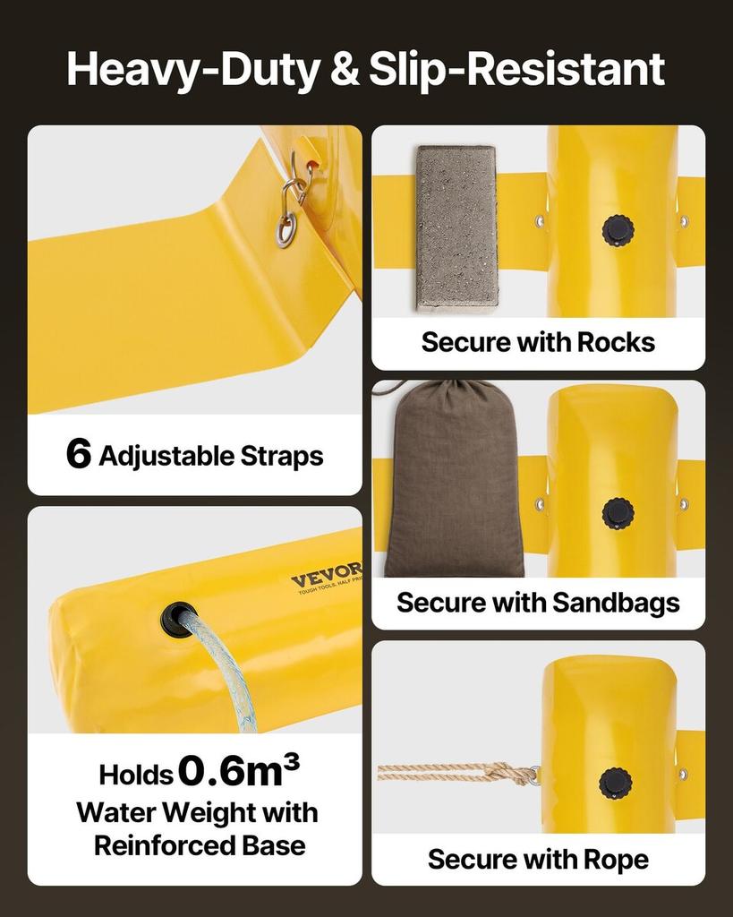Flood Barrier, 12 Ft Length X 12 In Height Sandbag Alternative, Water Barrier for Flooding with Great Waterproof Effect, Reusable PVC Water Diversion