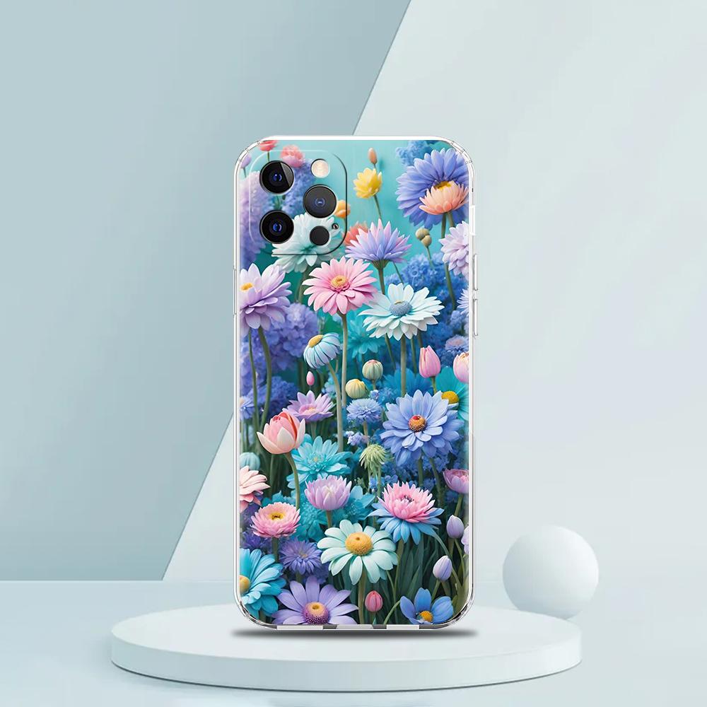 Soft TPU Transparent Phone Case Cover for iPhone 16 15 14 13 12 11 Pro Max XR 8 7 Plus XR Shell Small Flower Stars Pattern Bags