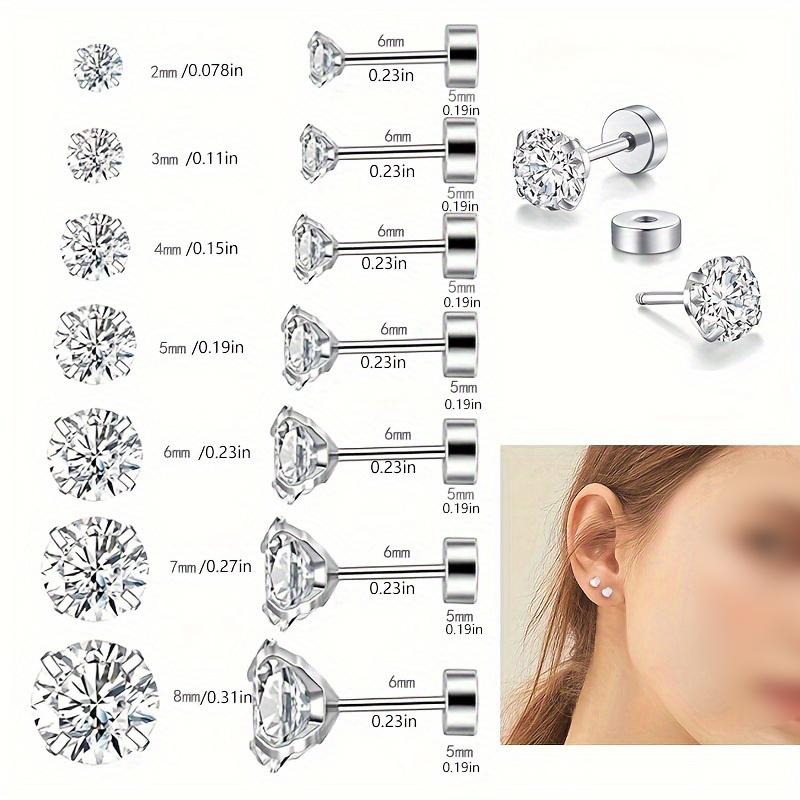

1 пара серьги-гвоздики для tragus из нержавеющей стали для женщин и мужчин, круглый кубический цирконий, с плоской задней частью, с закручивающейся задней частью, для пирсинга ушей, 2-8 мм, украшения 8mm