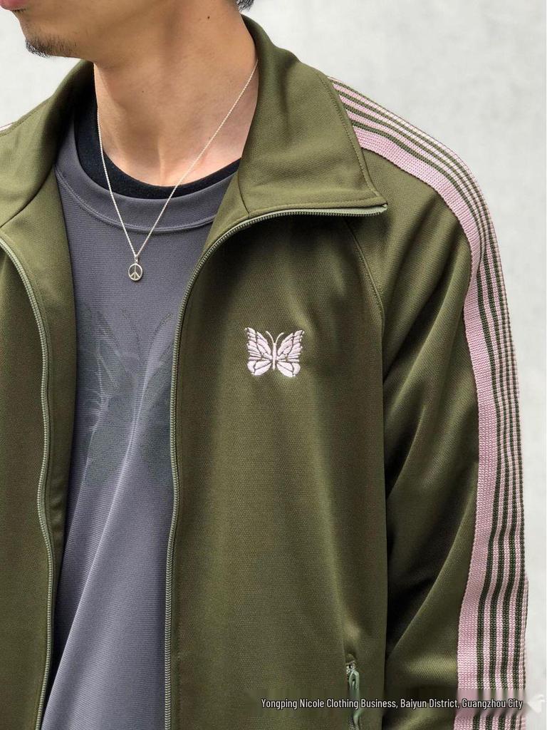 Chaqueta Deportiva con Cremallera Bordada de Mariposas, Cuello Alto Retro Trendy FOG para Hombres y Mujeres
