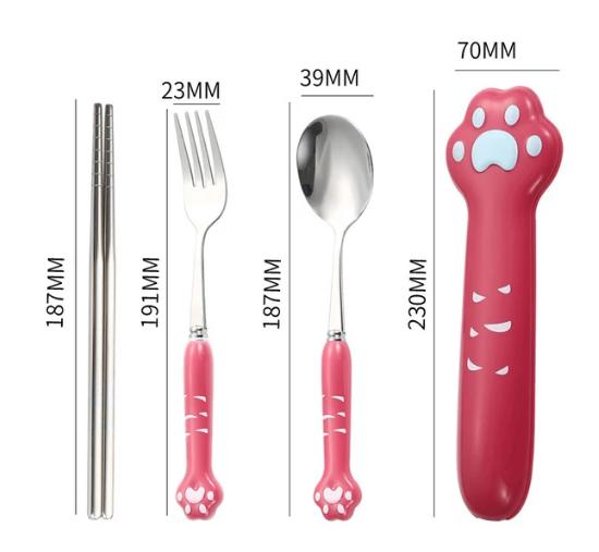

Stainless Steel Spoon And Fork Set With Storage Box Portable Cutlery Cute Cat Claw Cutlery Set Lunch Box Accessories