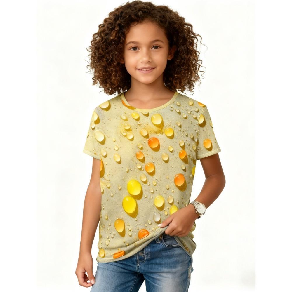 Children's Cute Waterdrops 3D Printing T-shirts Girls Party Fashion Soft Comfortable T-shirts Kids Top
