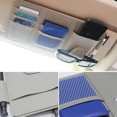 1pcs PU Leather Universal Car Vehicle Sun Visor Sunglasses Holder Clip Credit Card Package ID Zipper Storage Bag