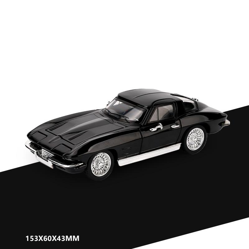 

1:32 Chevrolet Corvette C2 Supercar Alloy Metal Diecast Model Car Sound & Light Pull Back collectibles ornaments Birthday Gifts чёрный