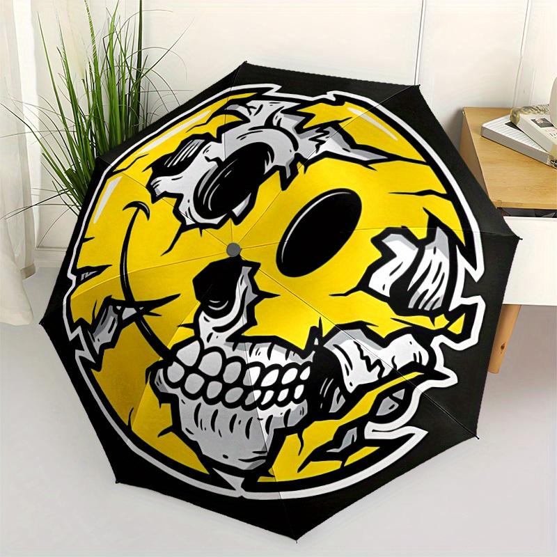 1pc Skull Smile Automatic Open/close Folding Compact Umbrella, 8 Rib Sturdy Canopy, Lightweight Portable, Commuting Use, Gift,,137