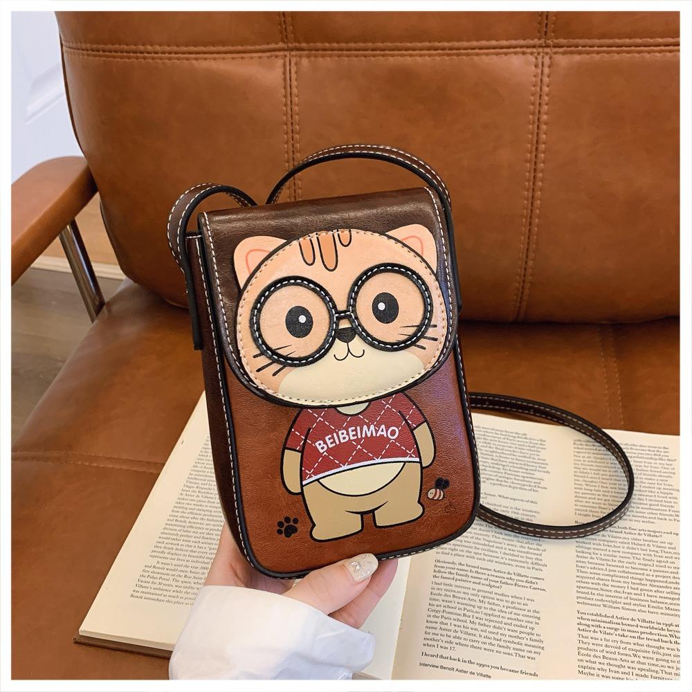 

BEIBAOBAO Cute Cartoon Bear Mobile Phone Bag 2026 New Style Women s Change Bag Fashionable High-end PU Shoulder Messenger Bag Female Mini Small Wallet коричневый