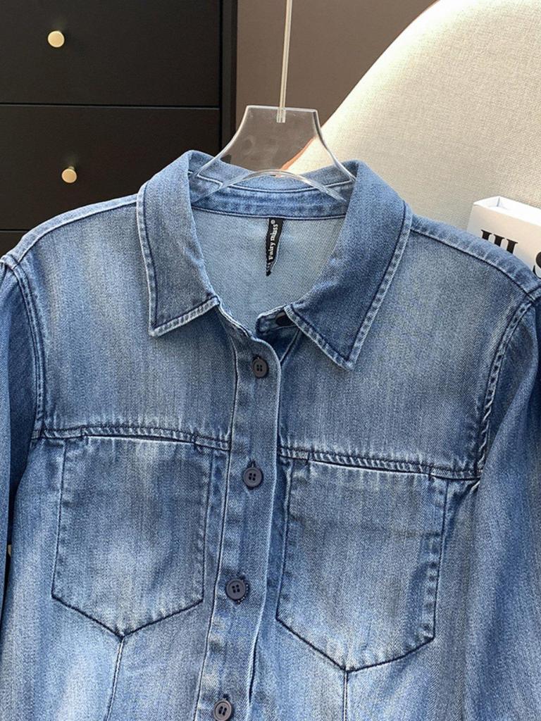 Women's Spring High-End Acetate Denim Long Sleeve Slim Fit Shirt