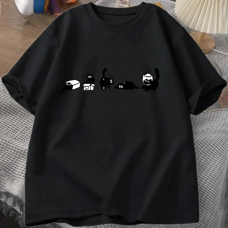 

Веселые футболки с принтом кота для мужчин, повседневные футболки, забавные футболки с коротким рукавом, 100% хлопок, летние повседневные топы с круглым вырезом 4XL