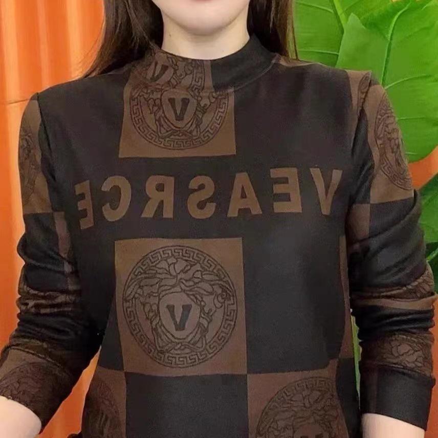 

Модная футболка с длинным рукавом и круглым вырезом, облегающего кроя, для осени-зимы XL 67.5-75 kg кофейный/чёрный