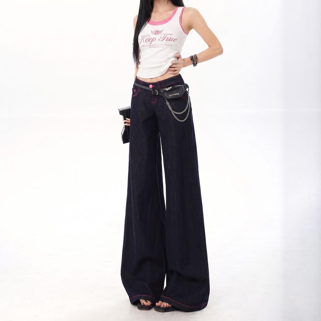 American retro Tencel wide-leg original cow jeans women's summer thin low-rise Spice Girl casual micro-pull pants