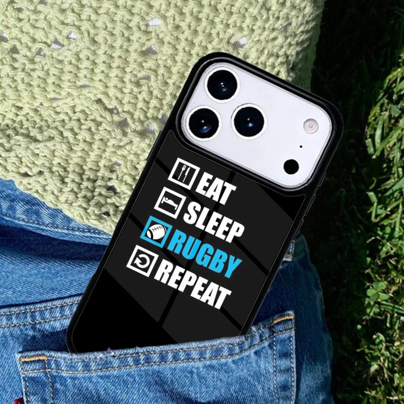 Rugby Eat Sleep And Repeat Phone Case For iPhone 17 AIR 16 Pro Max 15 14 Pro 11 12 13 Shockproof Silicone Cover