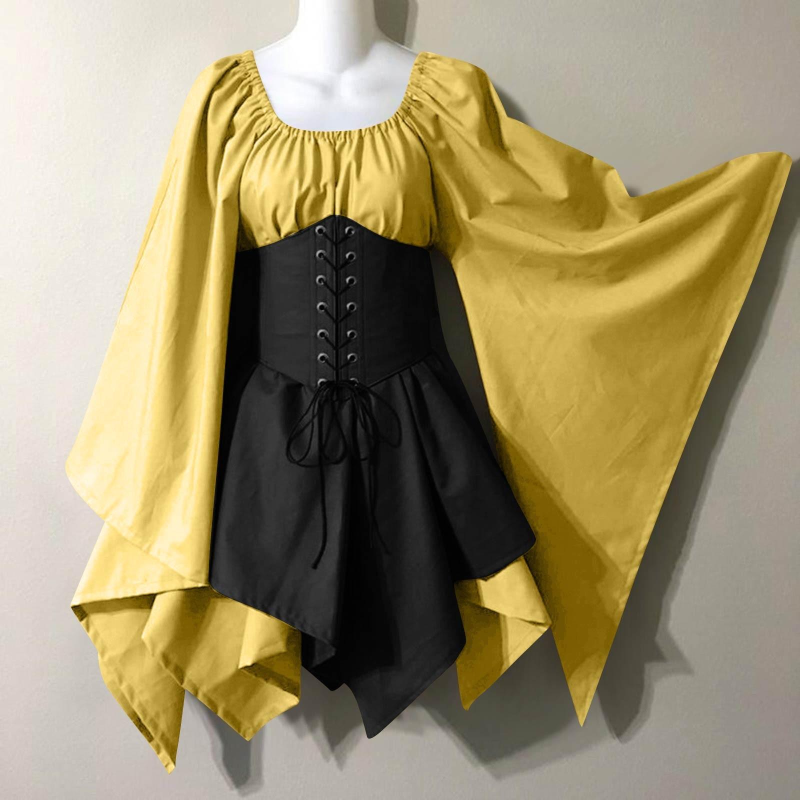 

Women Fashion Long Sleeve Vintage Dress Cosplay Party Evening Night Formal Dress XL жовтий