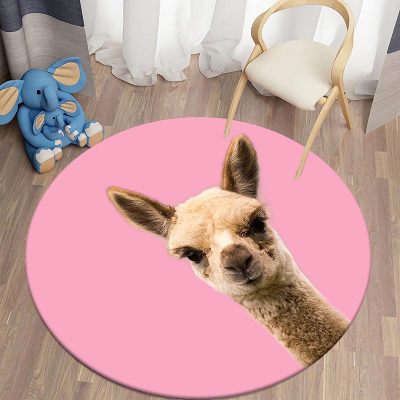 Animal Color Printed Pattern Circular Floor Mat Kawaii Decorative Carpet Home Bedroom Decoration Anti Slip Floor Mat