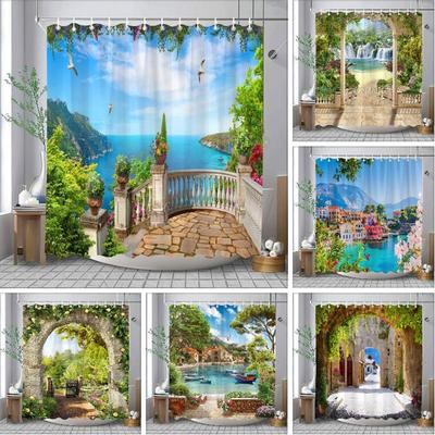 Outdoor Gartenlandschaft Duschvorhang Lapa Altstadt Küstenlandschaft Mediterrane Landschaft Duschvorhänge Badezimmerdekor
