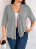 Plus Size Women's Mid-Sleeve Cardigan Jacket - Lightweight, Solid Color, 2026 New Arrival
