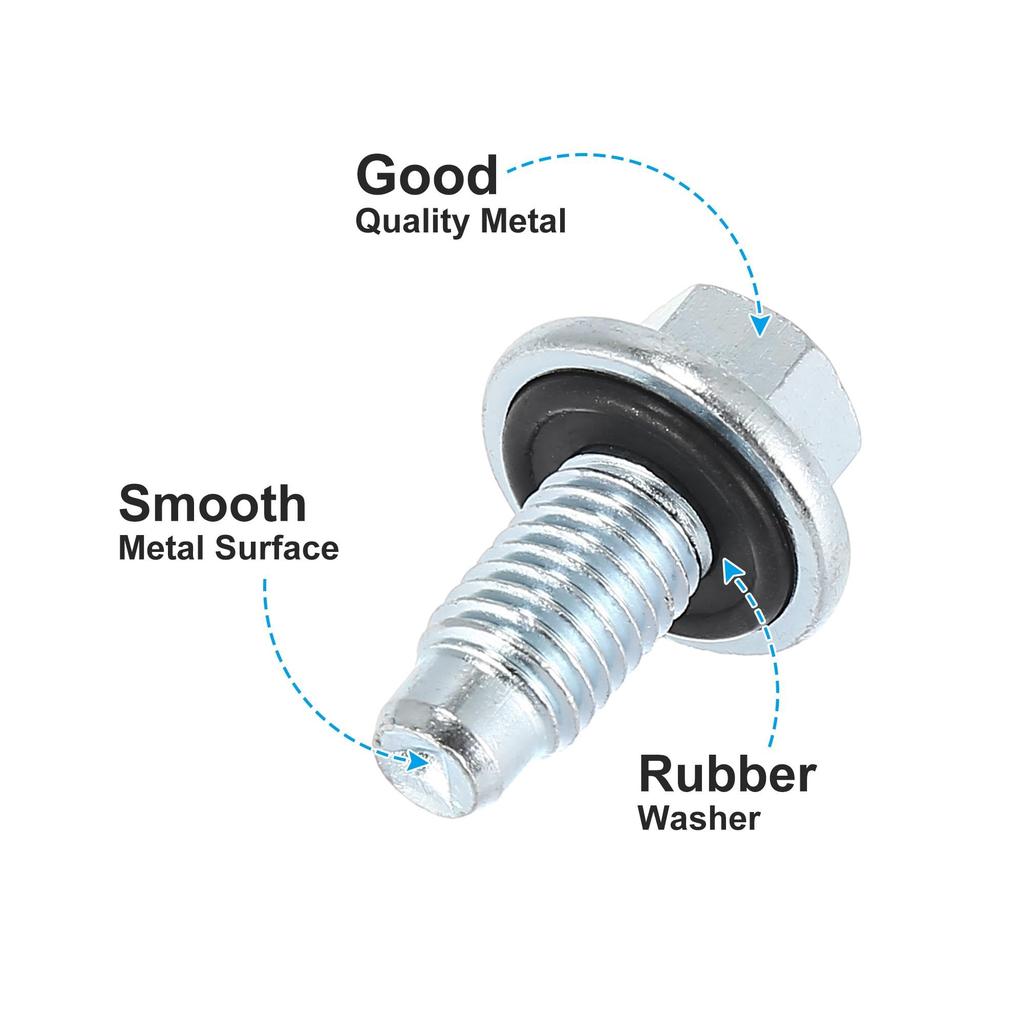 X AUTOHAUX Drain Plug Screw with Seal Ring Stainless Steel Fits M12 X 1.75 Buick Silver Tone 2pcs