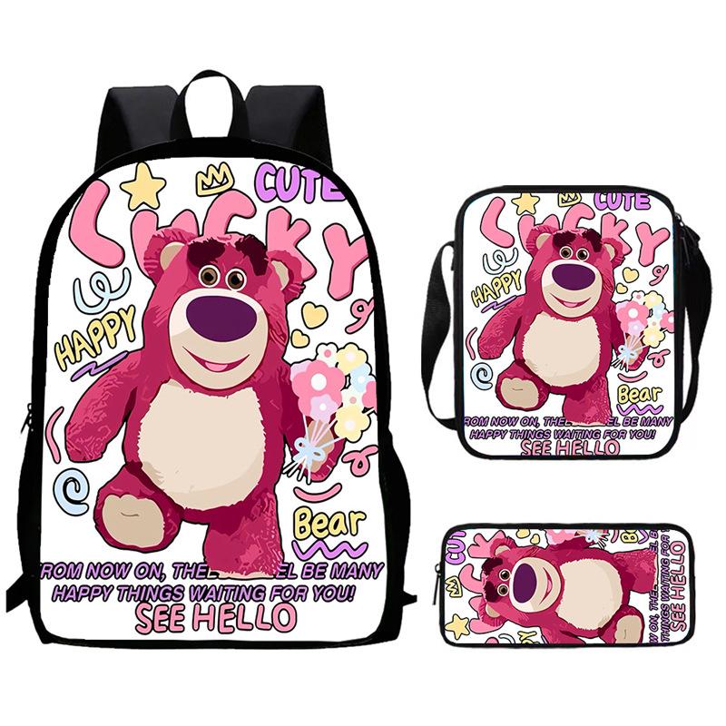Strawberry Bear School Bag High Definition Printing Multi-Function Oxford Lightweight Backpack