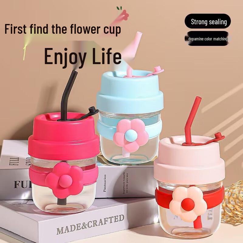 Mozhou Floral Straw Glass Travel Cup