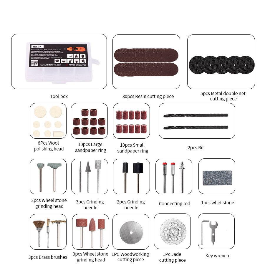 

92-Piece Multifunctional Electric Grinder and Polisher Set for Woodworking and Decoration.