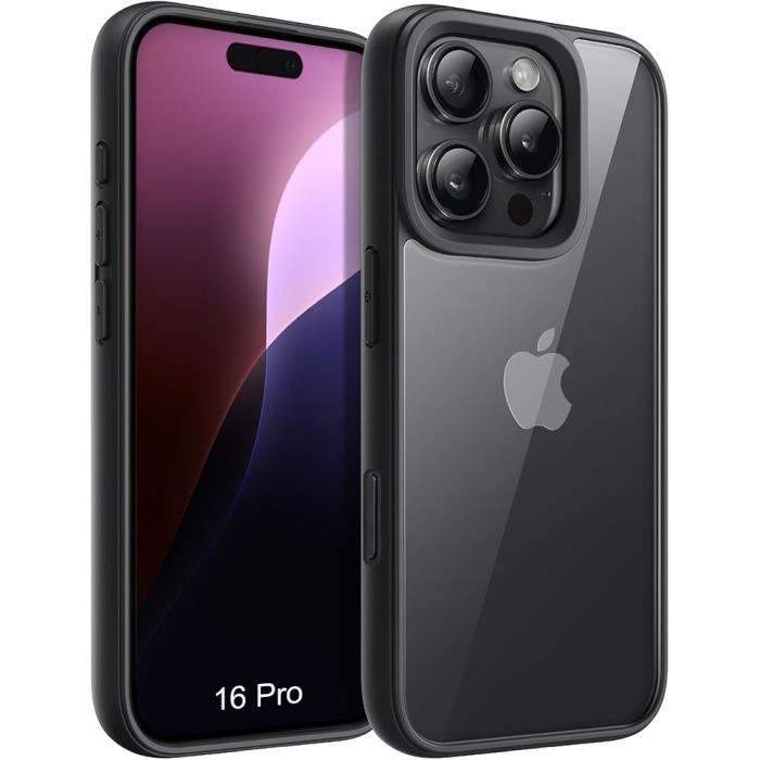 Coque de protection pour iPhone 16 Pro - BOOLING - Translucide - Silicone noir - Absorbe les chocs