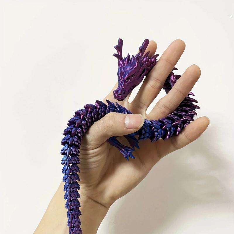 3D-Printed Twin-Dragon Ornament (22 Cm) - Articulated Cartoon Dragon-Shaped Plant Toy & Aquarium Landscape Decoration